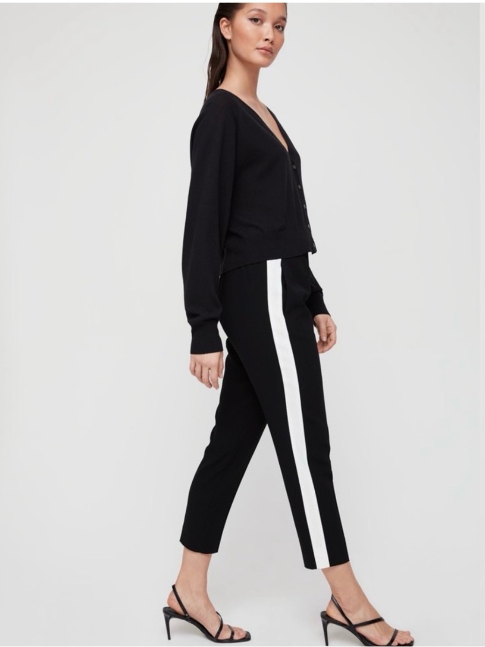 Babaton Black Pleated Front Trousers High Rise Dress Cropped Tapered Pants